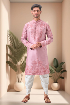 Pink art silk embroidery dhoti kurta set 1