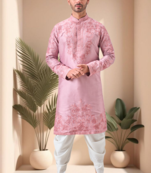 Pink art silk embroidery dhoti kurta set