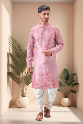 Pink art silk embroidery dhoti kurta set 2
