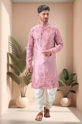 Pink art silk embroidery dhoti kurta set