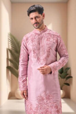 Pink art silk embroidery dhoti kurta set 3