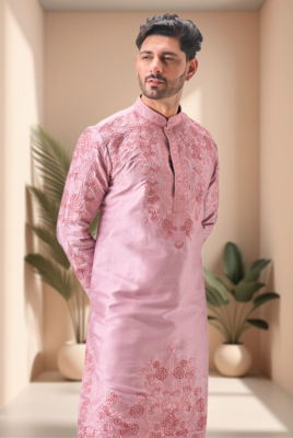 Pink art silk embroidery dhoti kurta set 4