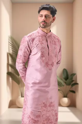 Pink art silk embroidery dhoti kurta set