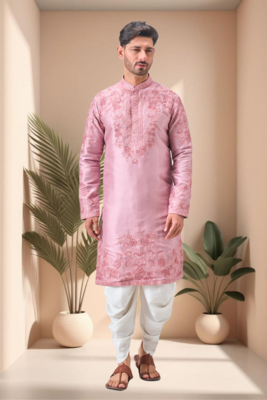 Pink art silk embroidery dhoti kurta set 5