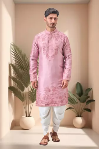 Pink art silk embroidery dhoti kurta set