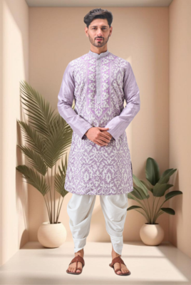 Purple art silk embroidery dhoti kurta set 1