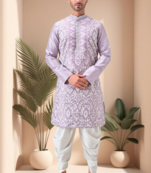Purple art silk embroidery dhoti kurta set