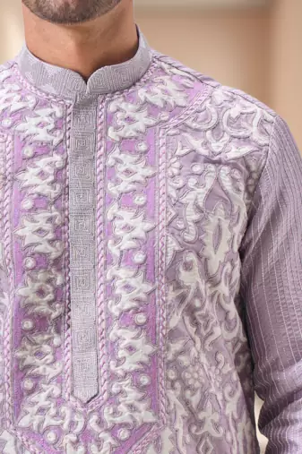 Purple art silk embroidery dhoti kurta set