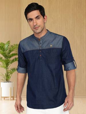 men's tailored fit short denim kurta | kurta shirt for men 1