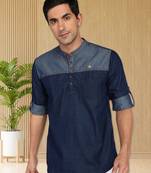 men's tailored fit short denim kurta | kurta shirt for men