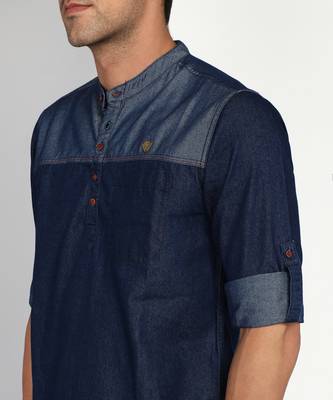 men's tailored fit short denim kurta | kurta shirt for men 3