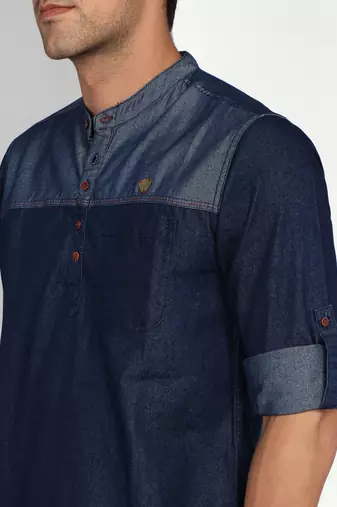 men's tailored fit short denim kurta | kurta shirt for men