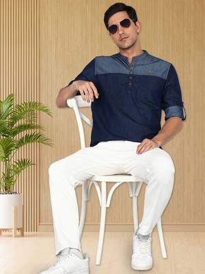 men's tailored fit short denim kurta | kurta shirt for men 4