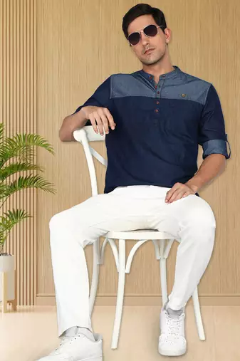 men's tailored fit short denim kurta | kurta shirt for men