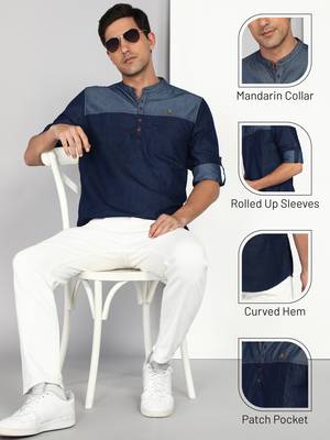 men's tailored fit short denim kurta | kurta shirt for men 5