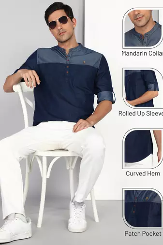 men's tailored fit short denim kurta | kurta shirt for men