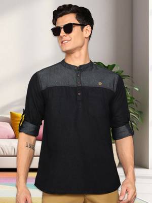 men's tailored fit indigo blue short denim kurta | kurta shirt for men 1