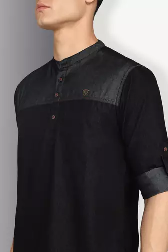 men's tailored fit indigo blue short denim kurta | kurta shirt for men