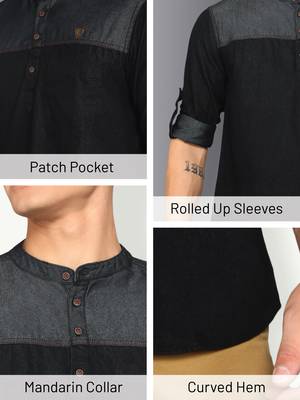men's tailored fit indigo blue short denim kurta | kurta shirt for men 5