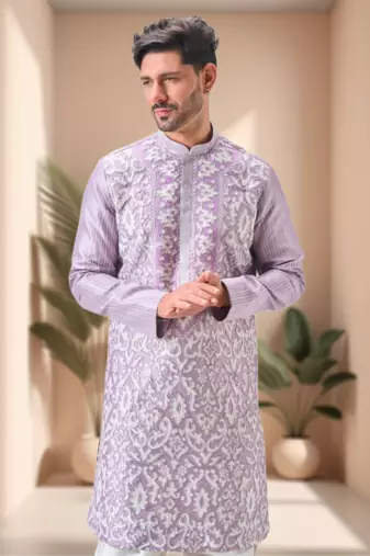 Purple art silk embroidery dhoti kurta set