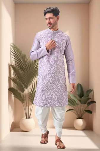Purple art silk embroidery dhoti kurta set
