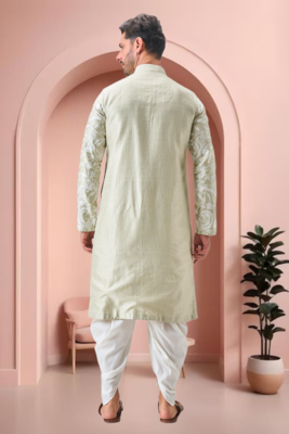 Pista green art silk embroidery dhoti kurta set 5