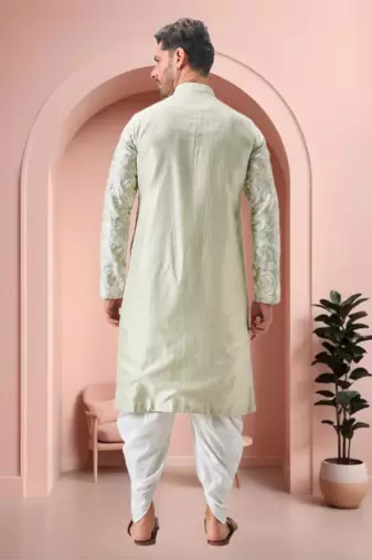 Pista green art silk embroidery dhoti kurta set