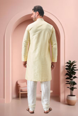 Yellow art silk embroidery kurta pajama set 4