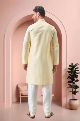 Yellow art silk embroidery kurta pajama set