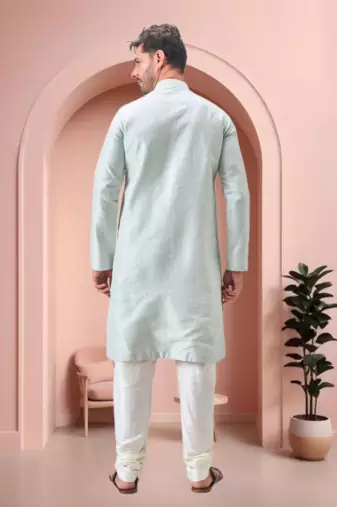 Green art silk embroidery kurta pajama set