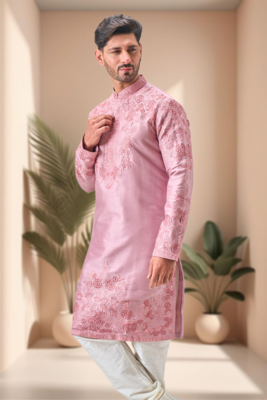 Pink art silk embroidery kurta pajama set 2