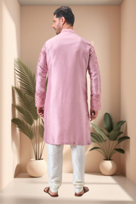 Pink art silk embroidery kurta pajama set 3