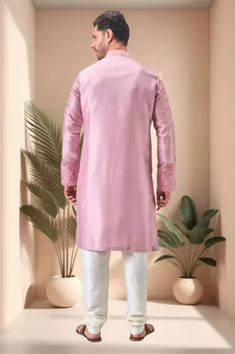 Pink art silk embroidery kurta pajama set