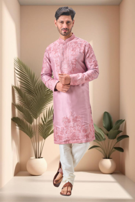 Pink art silk embroidery kurta pajama set 4