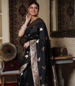 Black Silk blend sarees with blouse
