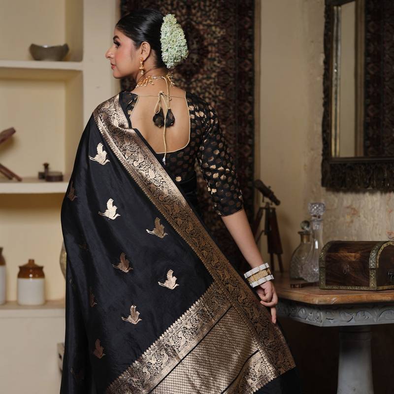 Black Silk blend sarees with blouse