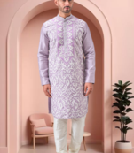 Purple art silk embroidery kurta pajama set