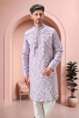 Purple art silk embroidery kurta pajama set 2