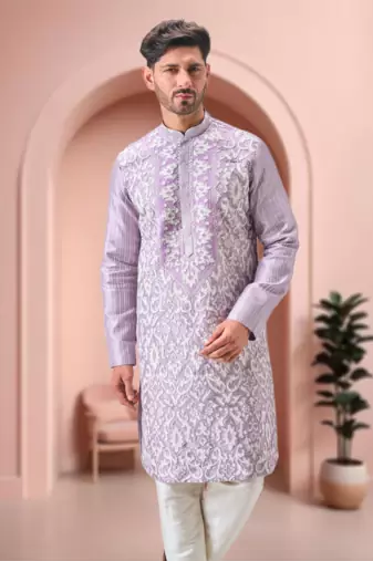 Purple art silk embroidery kurta pajama set