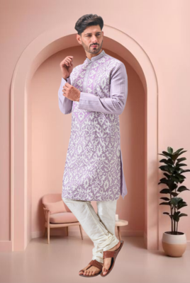 Purple art silk embroidery kurta pajama set 3