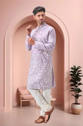 Purple art silk embroidery kurta pajama set