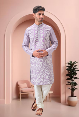 Purple art silk embroidery kurta pajama set 4