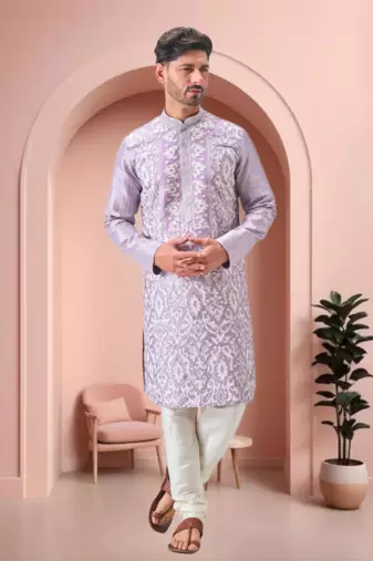 Purple art silk embroidery kurta pajama set