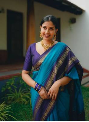 Blue Color Silk blend sarees with blouse 1