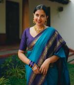 Blue Color Silk blend sarees with blouse