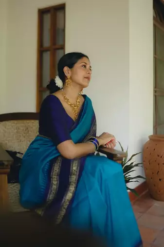 Blue Color Silk blend sarees with blouse