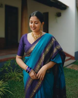 Blue Color Silk blend sarees with blouse 3