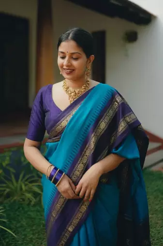 Blue Color Silk blend sarees with blouse