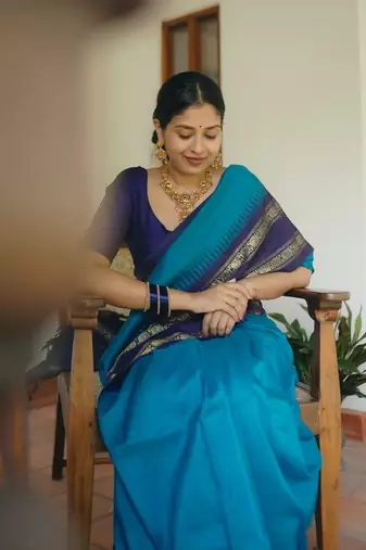 Blue Color Silk blend sarees with blouse