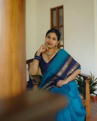 Blue Color Silk blend sarees with blouse 5